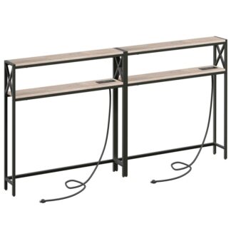 2 Packen Sie schmaler Sofa -Tisch mit Ladestation ein, 39.4" L x 5,9" W x 29" H, Hinter dem Couchtisch, Dünner Konsolentisch mit Steckdose, Eingangstisch für das Wohnzimmer, Grau