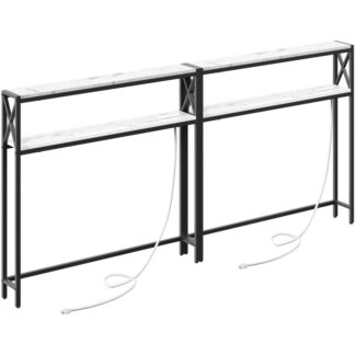 2 Packen Sie schmaler Sofa -Tisch mit Ladestation ein, 39.4" L x 5,9" W x 29" H, Hinter dem Couchtisch, Dünner Konsolentisch mit Steckdose, Eingangstisch für das Wohnzimmer, Grau
