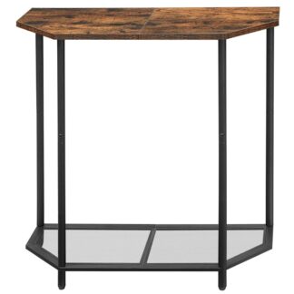 keskeny konzolasztalok, kis bejárati asztal, 2 Tier Half Moon asztal fémkerettel, Bejárati asztal kis terekhez, könnyű összeszerelés, a nappali szobájához, folyosó, rusztikus barna