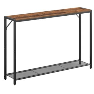 Console Table, 43.7" Industrial Entryway Table, Narrow Sofa Table with Shelves, Couch Table for Entryway, Hallway, Living Room, Foyer, Office, Rustic Brown and Black