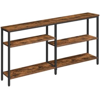 طاولة وحدة التحكم الصناعية, 55.1 طاولة أريكة ضيقة بوصة, 3 جدول مدخل الطبقة, متعدد الوظائف خلف جدول الأريكة, قوي ومستقر, لغرفة المعيشة, المدخل, بني ريفي