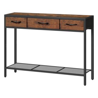 Tabela de console com gaveta, Tabela de entrada industrial com armazenamento, Mesa de vestíbulo de sofá estreito para sala de estar, Entrada, Hallway, Sofá, Corredor, Rústico Marrom e Preto