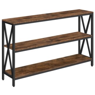 55" Sofa Table, Industrial Console Table, 3-Tier Narrow Side Table with Open Shelves, Foyer Table for Entryway, Hallway, Kitchen, Living Room and Bedroom, Rustic Brown