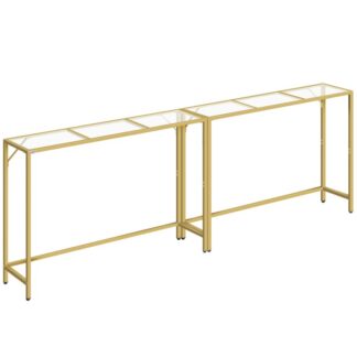 console table, 40.2 modern sofa table set of 2, tempered glass hallway table, slim couch table, narrow sofa table with metal frame, for entryway, living room, gold
