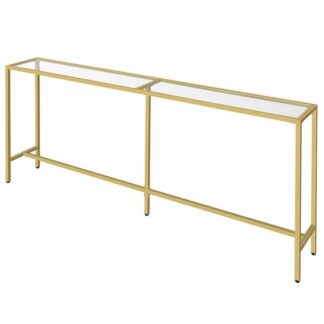 63" طاولة وحدة التحكم باللون الذهبي, طاولة أريكة من الزجاج المقسى, طاولة المدخل الحديثة, سهل التجميع, إطار فولاذي, لغرفة المعيشة, المدخل