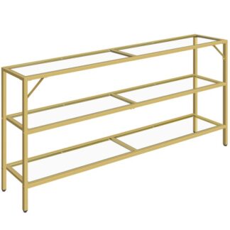 63" طاولة وحدة التحكم, طاولة أريكة ذهبية, 3 جدول مدخل الطبقة, طاولة المدخل الضيقة مع 3 رفوف, الطراز الحديث, رف من الزجاج المقسى لغرفة المعيشة, مدخل, غرفة نوم, ذهب