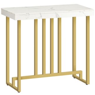mesa de console de ouro, Tabela de entrada moderna, 30.7'' Pequena mesa de sofá estreita com estrutura de metal, Entrada com mesa de mesa de mármore de mesa, para sala de estar, corredor, mármore