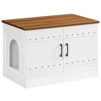 أبيض وجوز القمامة قمامة العلبة, أثاث صندوق القمامة المخفي مع 2 مداخل, حمام القط الخشبي, منزل القطط الداخلية للمزرعة, نهاية الجدول