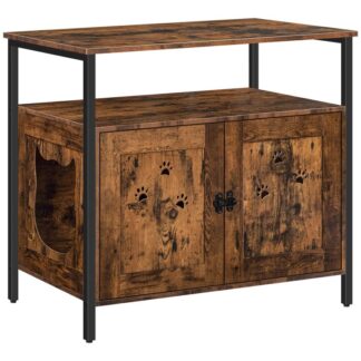 móveis de caixa de areia de gato escondidos, 31.5" móveis de gato de gato de madeira, Armário de armazenamento de gabinetes de caixa de areia com prateleiras abertas, portas duplas, montagem fácil, marrom rústico