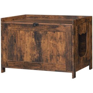 Muebles de caja de arena oculta, Caja de arena para gatos con apertura abatible, Gabinete interior para gatos, Baño de madera para gatos, Mesa auxiliar cerrada para arena para gatos, Marrón rústico