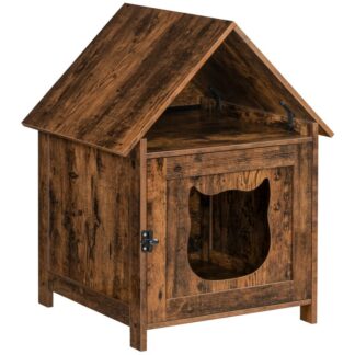 Skrytý dům s domácím mazlíčkem, Kryt na kočičí odpadky, Kočičí odpadkový nábytek skrytý, Katrana na nábytku kočky, Tvar střechy, Snadná montáž, pro vnitřní, Chodba, Rustikální hnědá
