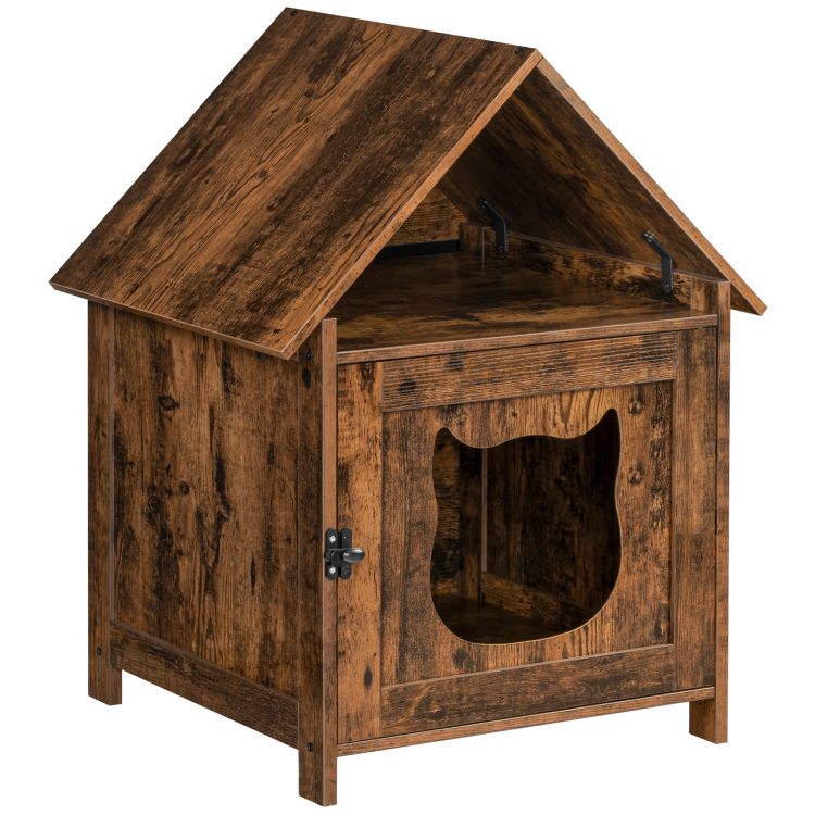 Hidden Pet House Enclosure, Cat Litter Box Enclosure, Cat Litter Box Furniture Hidden, Cat Washroom Furniture Cabinet, Roof Shape, Easy Assembly, for Indoor, Hallway, Rustic Brown
