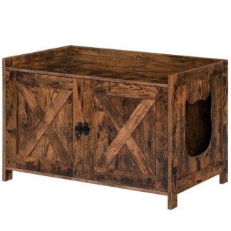 حاوية صندوق القمامة القط, أثاث صندوق القمامة مخبأ مع مقسم, أثاث حمام القط الخشبي, منزل القط الداخلي, طاولة النهاية, منضدة سرير, تناسب معظم صندوق القمامة, بني ريفي