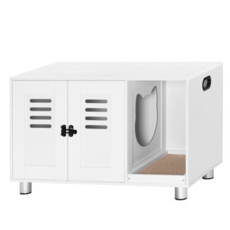 Приховані меблі для котів для сміття, Сучасна лавка для зберігання умивальників з ката з подряпинами, Укладення коробки для сміття підходить для більшості коробки для сміття, Кіний котячий будинок кінцевий стіл, складний, білий