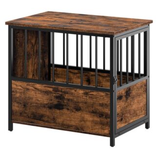 Móveis para casinhas de cachorro, Tabela final de caixa de cachorro de madeira, 26.8" Crata de cães decorativos internos pesados ​​com barras de ferro resistentes a mastigação, Casa de cachorro interno para cães pequenos/médios, Marrom Rústico