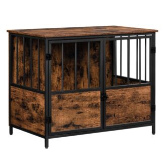 meble skrzyni dla psów, 31.5 Kennel psa calowego z podwójnym drzwiami, drewniana klatka dla psa ciężkiego dla małych średnich psów, Wewnętrzny stół końcowy, odporne na żucie, Rustykalny brąz