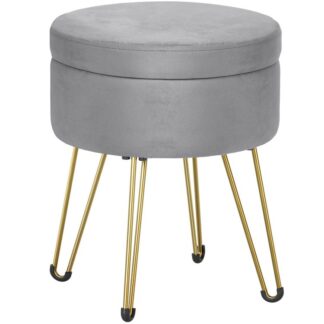 Ottomano con contenitore, Sgabello Rotondo con Spugna, Supporta 287 lb Sgabello per divano poggiapiedi multiuso, Panca Ottomana per Bambina, Sgabello di vanità per camera da letto grigio e oro