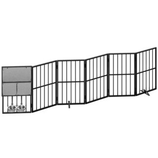 собачьи ворота в помещении с собачьими чашами, 94.5" очень широкий складной забор для дверных проемов, лестница & дом, 6 Панель отдельно стоящих ворот домашних животных с ногами поддержки, Забор безопасности для домашних животных, черный