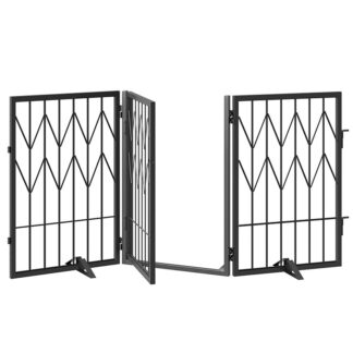 Köpek kapısı kapalı, 3 Paneller, kapı yürüyüşü ile evcil hayvan kapısı, 47.2 Merdivenler için inç katlanan köpek çitleri, kapı, Destek ayakları ile evcil hayvan yavrusu güvenlik çiti, siyah