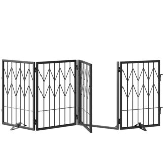 Köpek kapısı kapalı, 4 Paneller, kapı yürüyüşü ile evcil hayvan kapısı, 62.9 Merdivenler için inç katlanan köpek çitleri, kapı, Destek ayakları ile evcil hayvan yavrusu güvenlik çiti, siyah