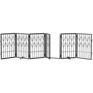 dog gate indoor, 6 panels freestanding pet gate with door walk through, 94.4 inch folding dog fences for stairs, doorway, pet puppy safety fence with support feet, black