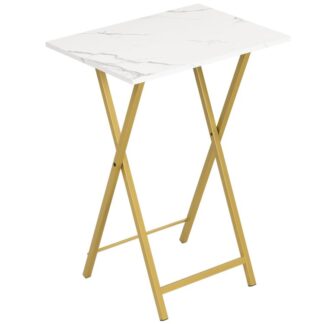 صينية التلفزيون, طاولة تلفزيون قابلة للطي, طاولة وجبة خفيفة مستقرة لمساحة صغيرة, طاولة جانبية للأريكة المحمولة, التجميع والتخزين السهل, مثالي للوجبات الخفيفة والوجبات في غرفة المعيشة, الرخام والذهب