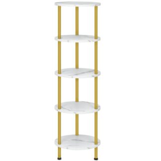 Suporte de prateleira de canto, 5-Prateleira redonda de nível, Suporte moderno para plantas com prateleira de exposição, Estante de canto de parede para espaços pequenos, Plantas de canto significam para sala de estar, Mármore e ouro