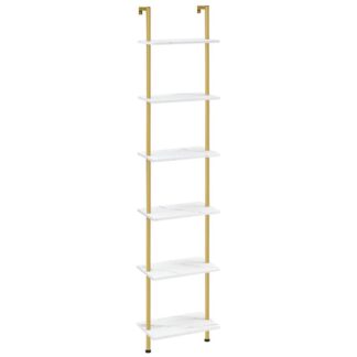 prateleira de escada DIY, 6-estante de estante de parede de madeira de madeira, Estante de ouro estreita, prateleira de exibição, rack de armazenamento, suporte de planta, para sala de estar, quarto, estudar, sacada, mármore e ouro