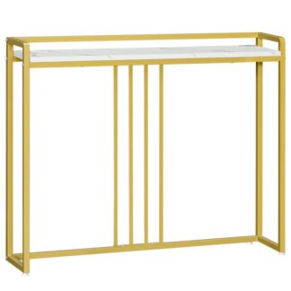 39.4" Keskeny konzolasztal, Modern kanapé asztal, Márvány erezett asztallap, az előcsarnok számára, Nappali, Ebédlő, Márványfehér és arany