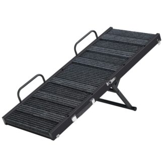 Psí rampa k posteli, 39.8'' Dlouhá skládací rampa pro gauče & Auta, 5 Nastavitelné výšky od 11.6" do 23.2" s protiskluzovou podložkou & Bezpečnostní zábradlí, Malý střední pes až 50 lbs, Černý