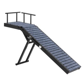 منحدر الكلب, 33.8" منحدر للحيوانات الأليفة الطويلة الطويلة مع حصيرة غير قابلة للانزلاق & قضبان السلامة, 3 ارتفاعات قابلة للتعديل من 13.8" to 18.5", منحدر مخلب محمول مع منصة أعلى للأريكة, سرير, سيارة, أسود