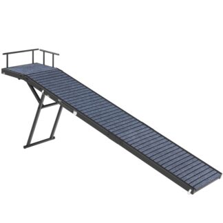 منحدر الكلب, 62.0" منحدر للحيوانات الأليفة الطويلة الطويلة مع حصيرة غير قابلة للانزلاق & قضبان السلامة, 4 ارتفاعات قابلة للتعديل من 17.1" to 23.8", منحدر مخلب محمول مع منصة أعلى للأريكة, سرير, سيارة, أسود