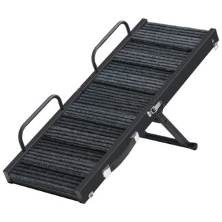 Psí rampa pro postel, 32'' dlouhá skládací rampa pro gauče & Auta, 5 Nastavitelné výšky od 10.2" do 21.7" s protiskluzovou podložkou & Bezpečnostní kolejnice, Malé střední psi až 25 lbs, černý