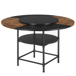 bord bia cruinn le haghaidh 4, Tábla dinnéir le seilf stórála, 47.2'' tábla seomra bia, tábla ciorcail, Tábla cistine adhmaid teach feirme le haghaidh seomra suí seomra bia, Rustic donn agus dubh