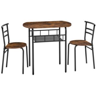3-кусок обедающий стол с овальной формой, паб -бар набор с 2 стулья, кухонный набор стола в гнездо, Легкая сборка, экономия места, для небольшого пространства, столовая & гостиная, деревенский коричневый