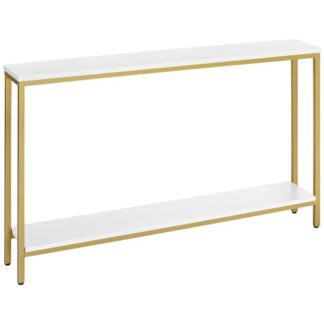 طاولة وحدة التحكم, طاولة مدخل طويلة ضيقة, 2-طاولة أريكة الطبقة مع مساحة تخزين مفتوحة, طاولة الردهة الصناعية الحديثة, لغرفة المعيشة, الرواق, بهو, مدخل, أبيض وذهب