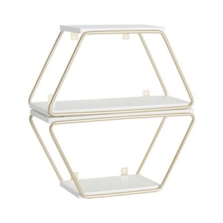 Золотые плавающие полки, Набор трапециевидных настенных полок 2, Подвесная полка двухслойная, Настенная полка свободных комбинаций, для гостиной, ванной, кухни, спальни, Белый и Золотой