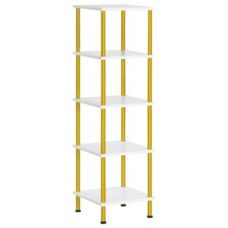 5-موقف رف الزاوية الطبقة, رف رف رف مربع الزاوية, حامل مصنع رف تخزين طويل القامة, خزانة الكتب الزاوية للمساحات الصغيرة, غرفة المعيشة, مكتب البيت, مطبخ, أبيض وذهب
