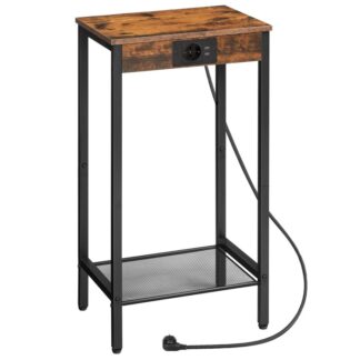 طاولة جانبية مع محطة الشحن, طاولة هاتف عالية مع رف الطاقة, طاولة سرير ضيقة مع مقبس لغرفة المعيشة, غرفة نوم, بني خمر والأسود