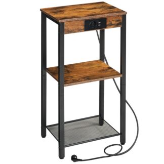 طاولة جانبية مع محطة الشحن, جدول الهاتف مع 3 المستويات, طاولة السرير الصغيرة, طاولة أريكة لغرفة المعيشة, غرفة نوم, المدخل, بني خمر والأسود