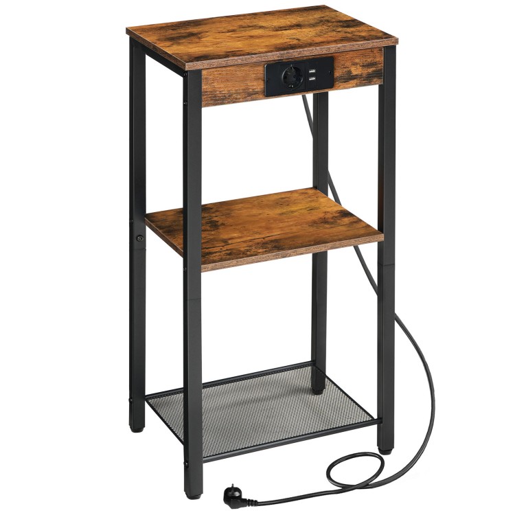 Бічний стіл із зарядною станцією, телефонний стіл з 3 рівні, маленький стіл для ліжка, диван -стіл для вітальні, спальня, коридор, старовинні коричневі та чорні