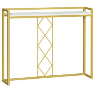 Consolle dorata, Tavolo da ingresso sottile, 100 Consolle moderna in marmo da cm, Tavolo da esposizione in finto marmo, Tavolino da divano sottile, per corridoio, Soggiorno, Marmo, Oro