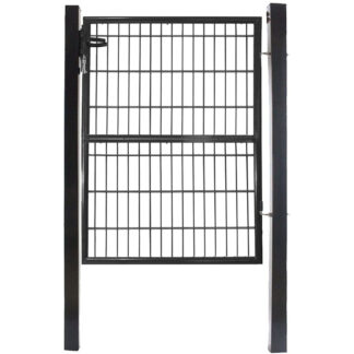 Garden Gate, Zinc Plated Steel Bar Fence Doors, Gate, with Handle, Lock, Keys, with Hinges, Easy to Install, 120 x 106 cm (H x S), Grey
