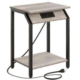 stolik końcowy ze stacją ładującą, Stocks z portów typu-C i USB, 2-Stół boczny z przechowywaniem, stół nocny dla małych przestrzeni, Greige and Black