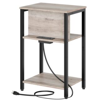 طاولة نهاية مع محطة شحن, منضدة مع منفذ, منفذ USB والنوع ج, 3-طاولة جانبية المستوى مع أقدام قابلة للتعديل, لغرفة المعيشة, غرفة نوم, جريج وأسود