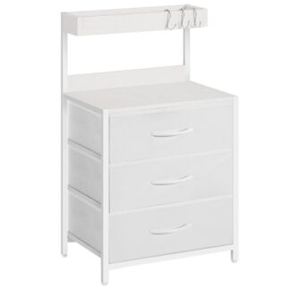 موقف ليلي, منضدة مع 3 أدراج تخزين النسيج, طاولة السرير مع رف التخزين, طاولة جانب السرير لغرفة النوم, غرفة المعيشة, أبيض