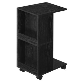 Narrow Side Table, End Table for Small Spaces, Narrow Nightstand, C Shaped Table for Couch, 2 Lockable Casters, for Living Room Bedroom, Black