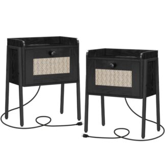 Szafki nocne ze stacją ładującą, Zestaw stolików bocznych 2, Obok stołu z obszernym schowkiem z imitacji rattanu, Nowoczesny stolik nocny z połowy XX wieku, Stół końcowy, do salonu, Czarny