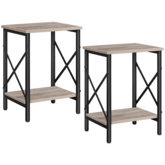 Nightstands Set of 2, End Table with Storage, Bedside Table X-Shaped Design, Narrow Side Table for Small Space, Modern End Stand with Metal Frame, Easy Assembly, Greige