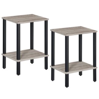 مجموعة الجدول النهائي من 2, 2-طاولة جانبية المستوى مع رف التخزين, منضدة ضيقة للمساحات الصغيرة, طاولة السرير الخشبية, لغرفة المعيشة, غرفة نوم, التجميع سهل, جراير